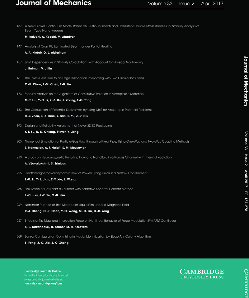 Jom Volume 33 Issue 2 Cover And Back Matter Journal Of Mechanics Cambridge Core