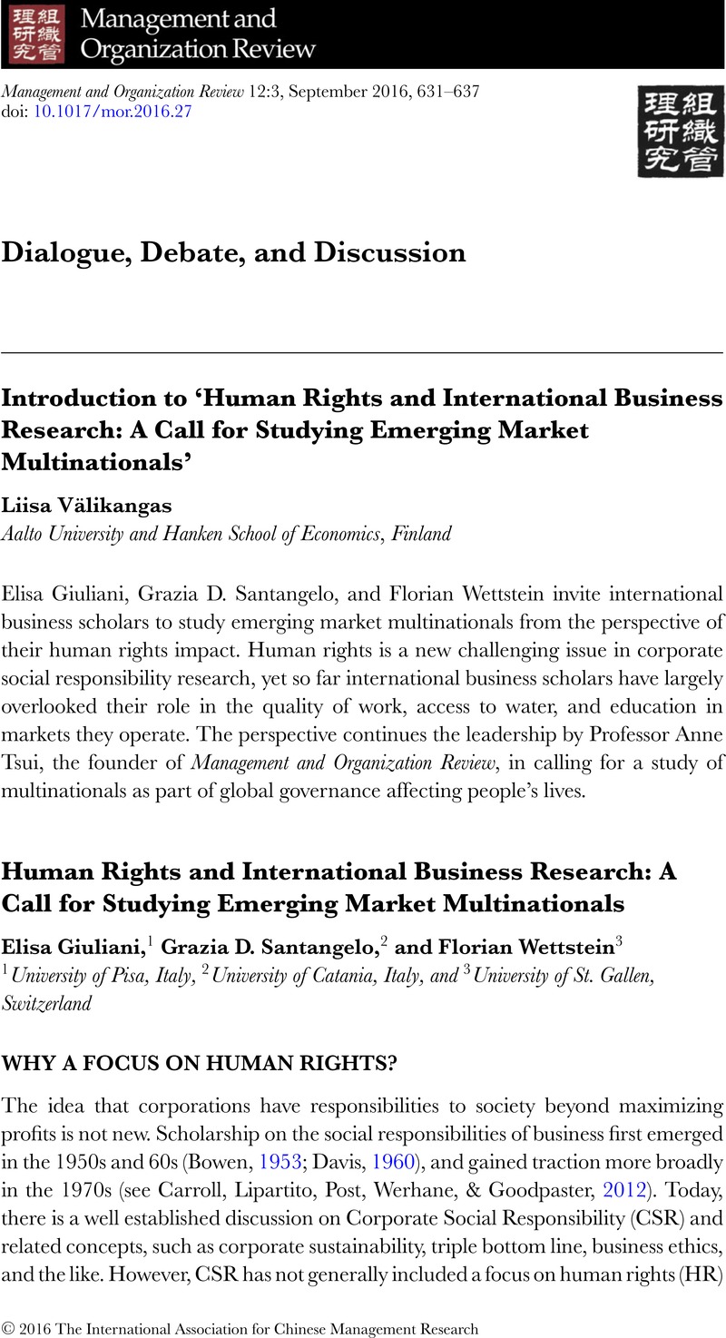 Human Rights And International Business Research A Call For - 