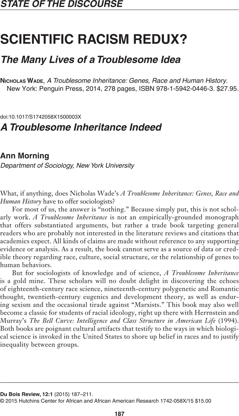 nicholas wade a troublesome inheritance