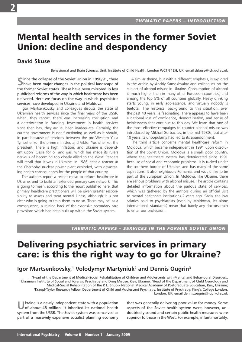 Mental Health Services In The Former Soviet Union Decline And Despondency International Psychiatry Cambridge Core
