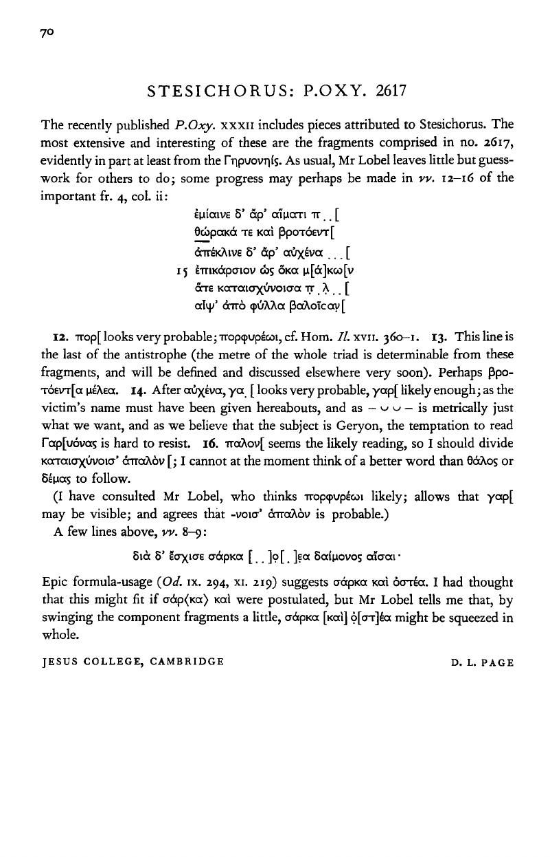 Stesichorus P Oxy 2617 The Cambridge Classical Journal Cambridge Core