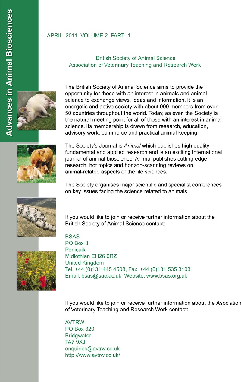 ABS volume 2 issue 1 Cover and Back matter | Advances in Animal Biosciences  | Cambridge Core