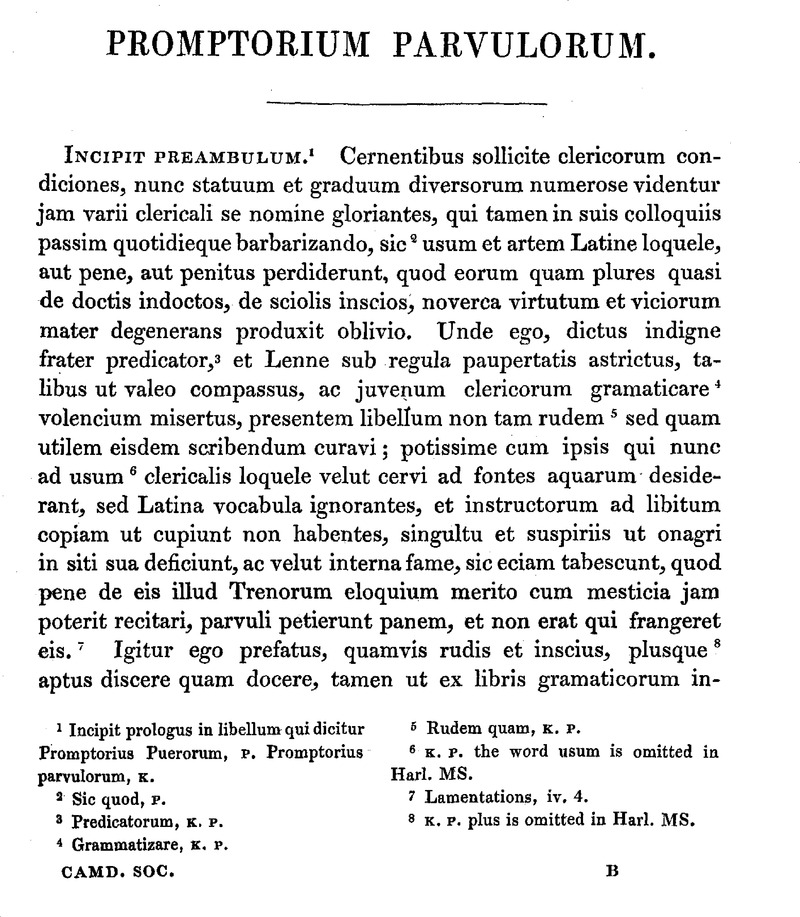 Promptorium Parvulorum And Corrections Camden Old Series