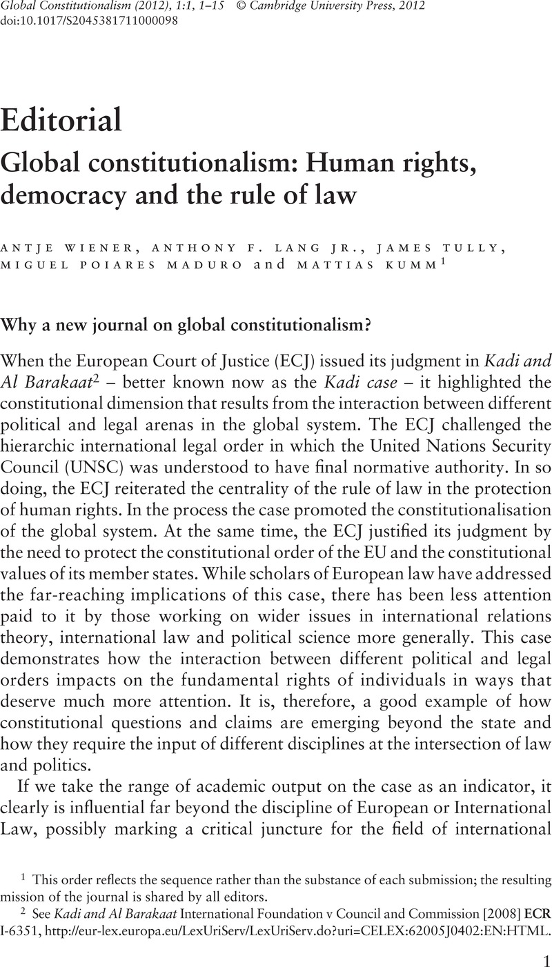 Global constitutionalism: Human rights, democracy and the rule of law
