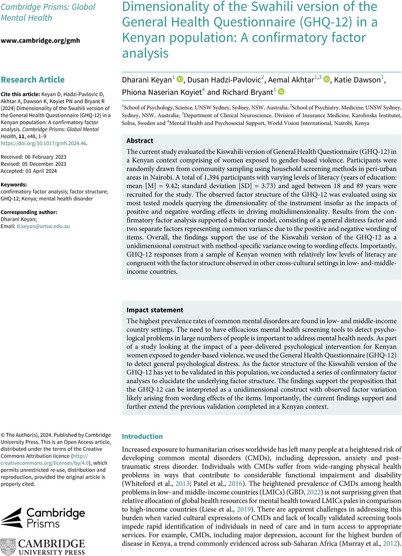 Dimensionality of the Swahili-version Of The General Health ...