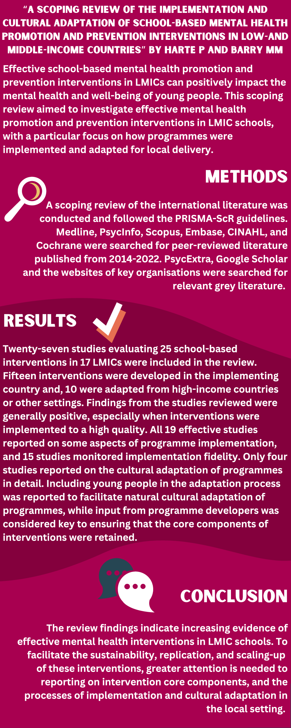 graphical abstract for A scoping review of the implementation and cultural adaptation of school-based mental health promotion and prevention interventions in low-and middle-income countries - open in full screen