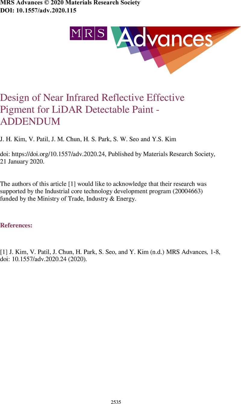 Design Of Near Infrared Reflective Effective Pigment For Lidar Detectable Paint Addendum Mrs Advances Cambridge Core