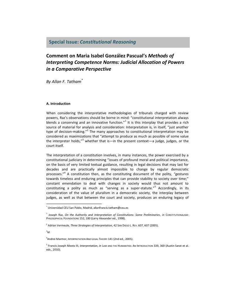Comment On Maria Isabel Gonzalez Pascual S Methods Of Interpreting Competence Norms Judicial Allocation Of Powers In A Comparative Perspective German Law Journal Cambridge Core
