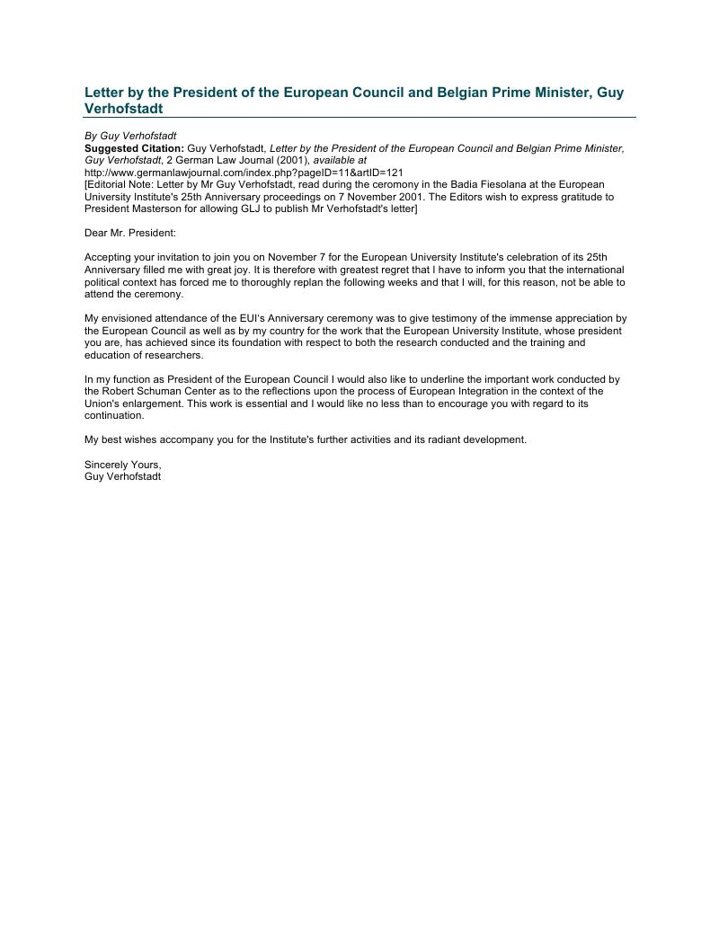 Letter By The President Of The European Council And Belgian Prime Minister Guy Verhofstadt German Law Journal Cambridge Core