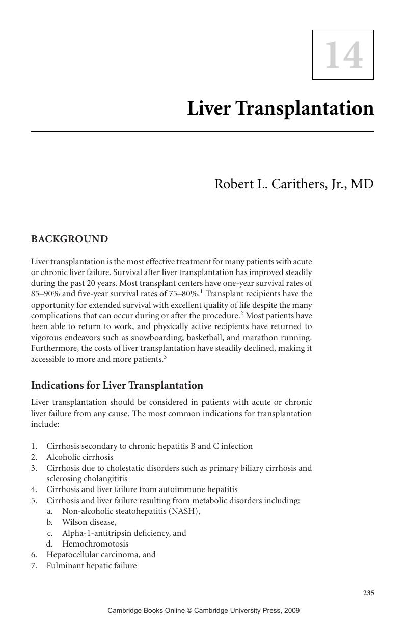 Liver Transplantation (Chapter 14) - Practical Management of Liver Diseases