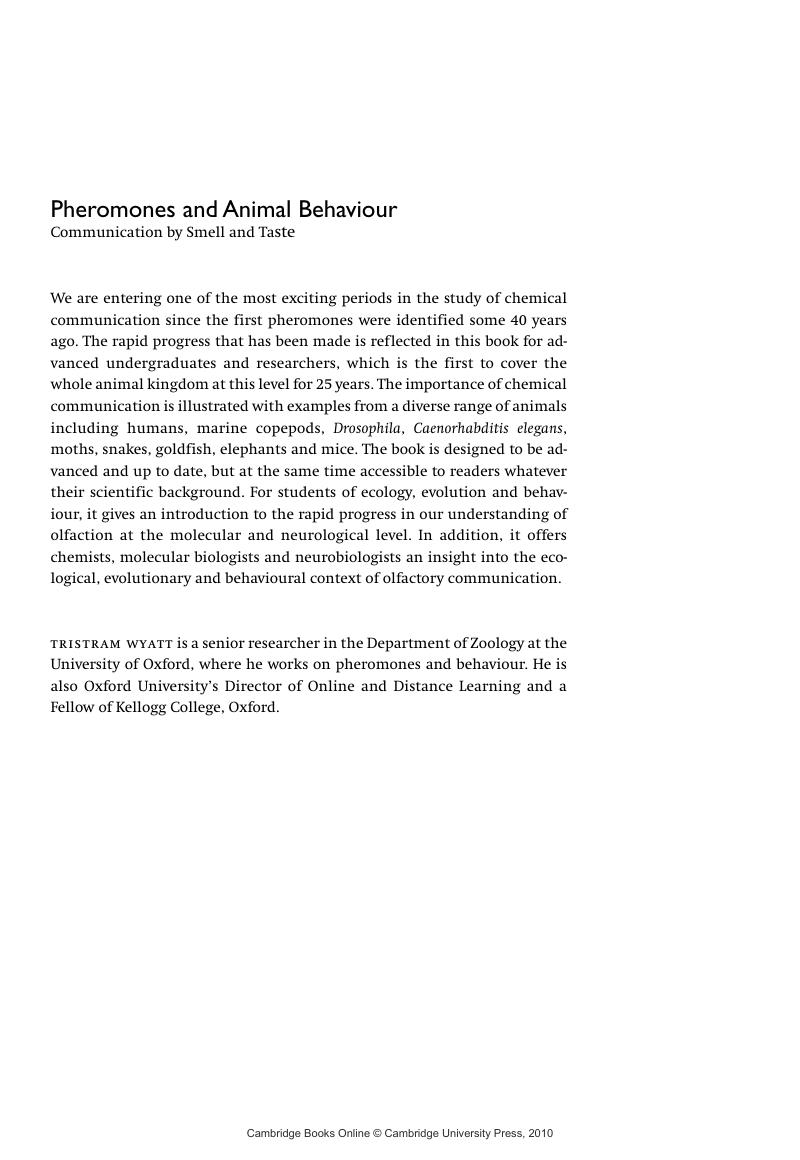 Frontmatter - Pheromones and Animal Behaviour