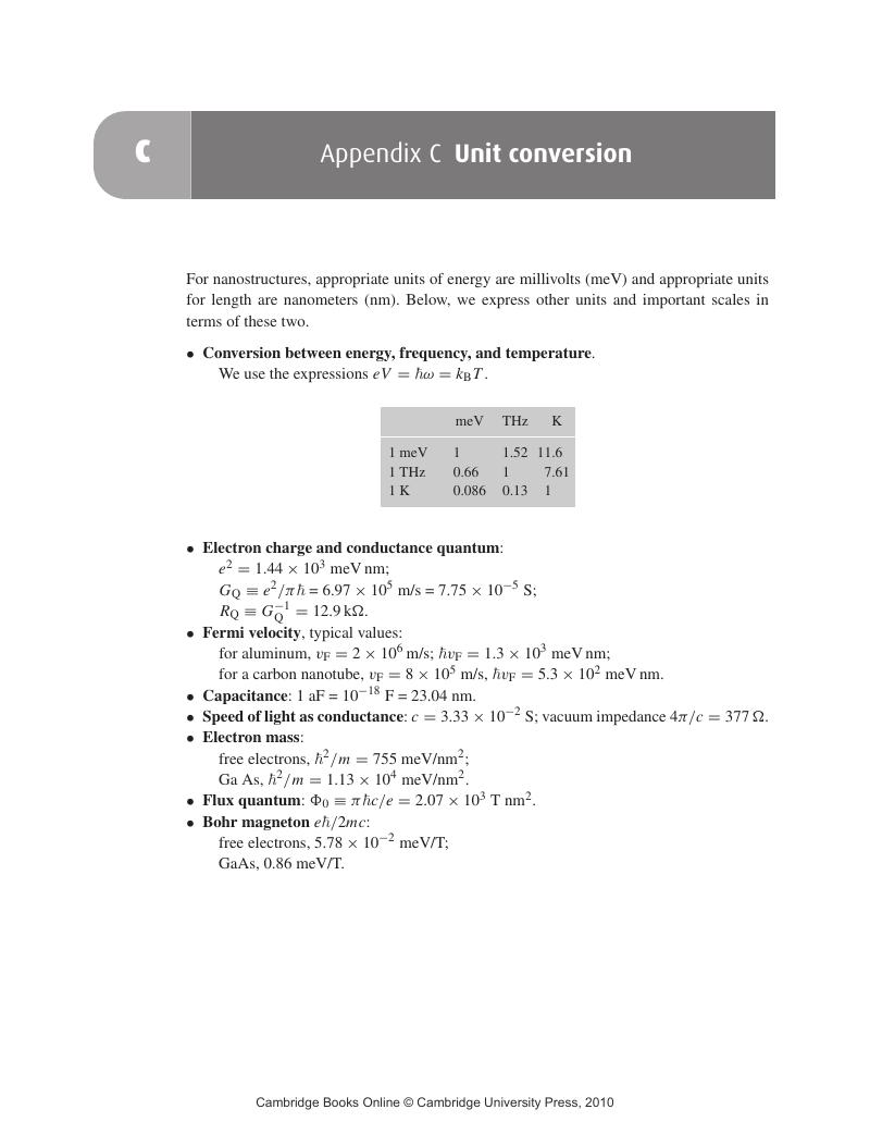 Unit conversion (Appendix C) - Quantum Transport