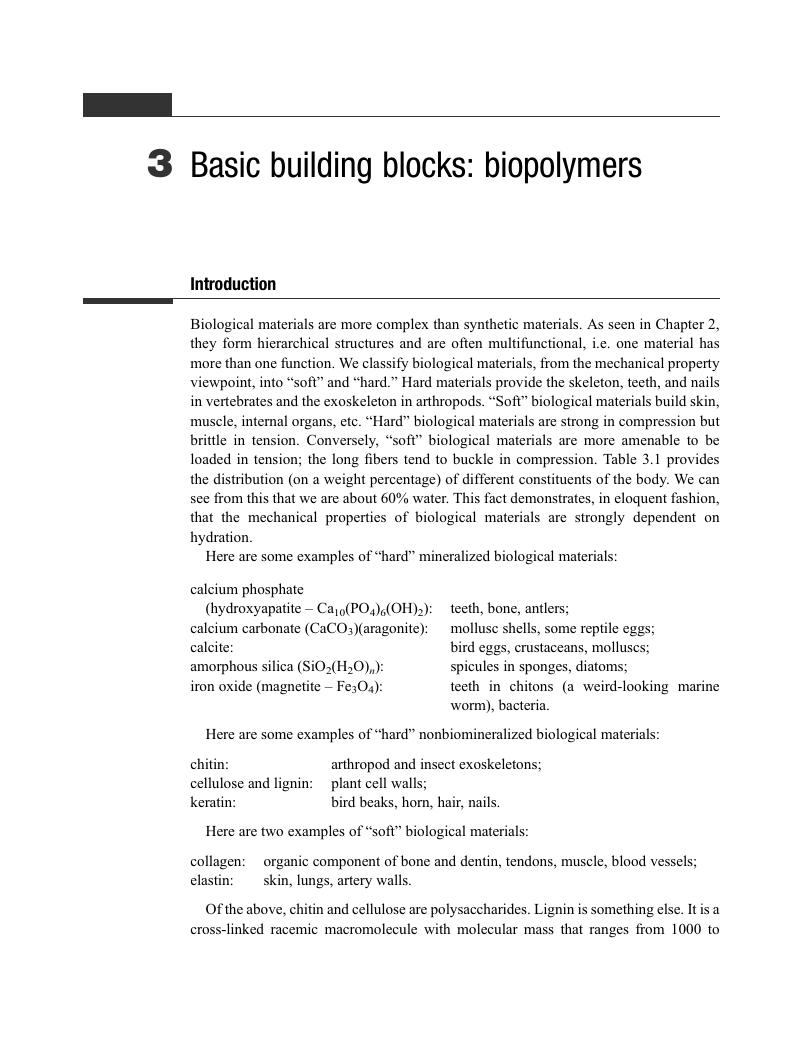 Basic building blocks: biopolymers (Chapter 3) - Biological Materials  Science
