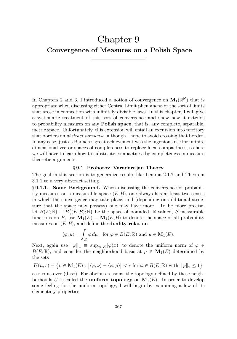 Convergence Of Measures On A Polish Space Chapter 9 Probability Theory