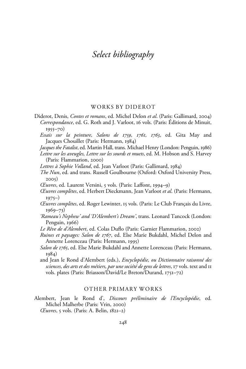 Select Bibliography New Essays On Diderot