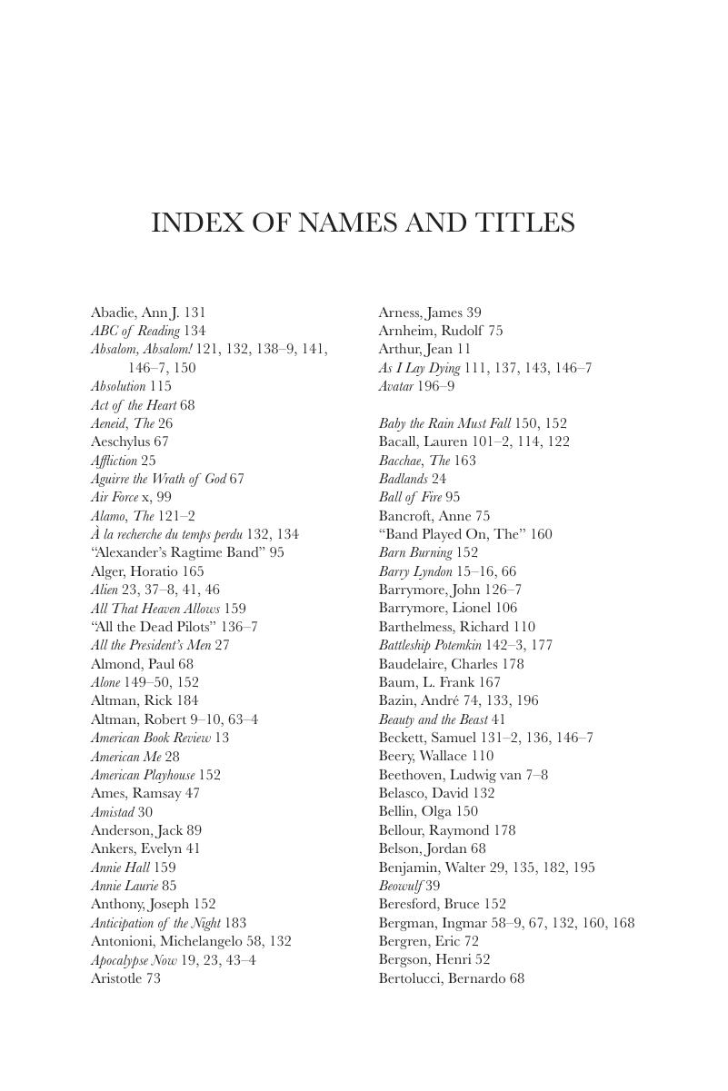 Index Of Names And Titles Selected Film Essays And Interviews