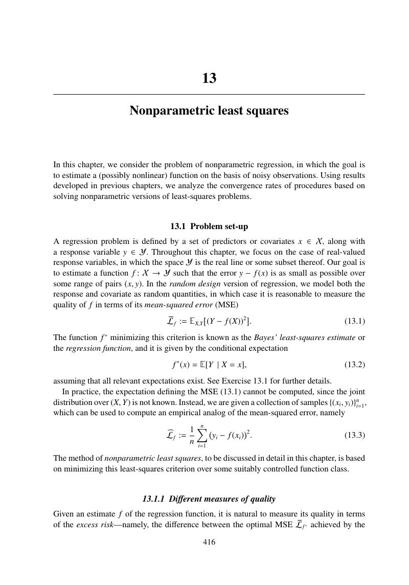 Nonparametric Least Squares Chapter 13 High Dimensional Statistics