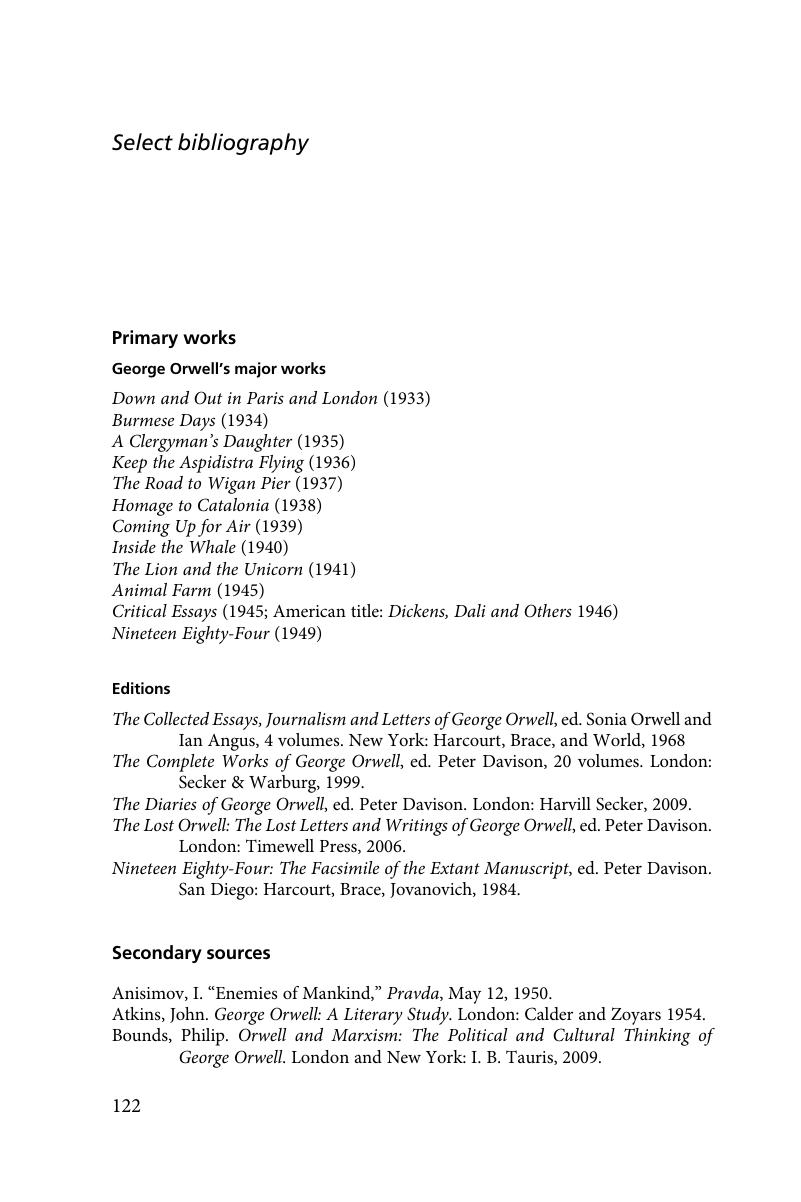 Select bibliography - The Cambridge Introduction to George Orwell