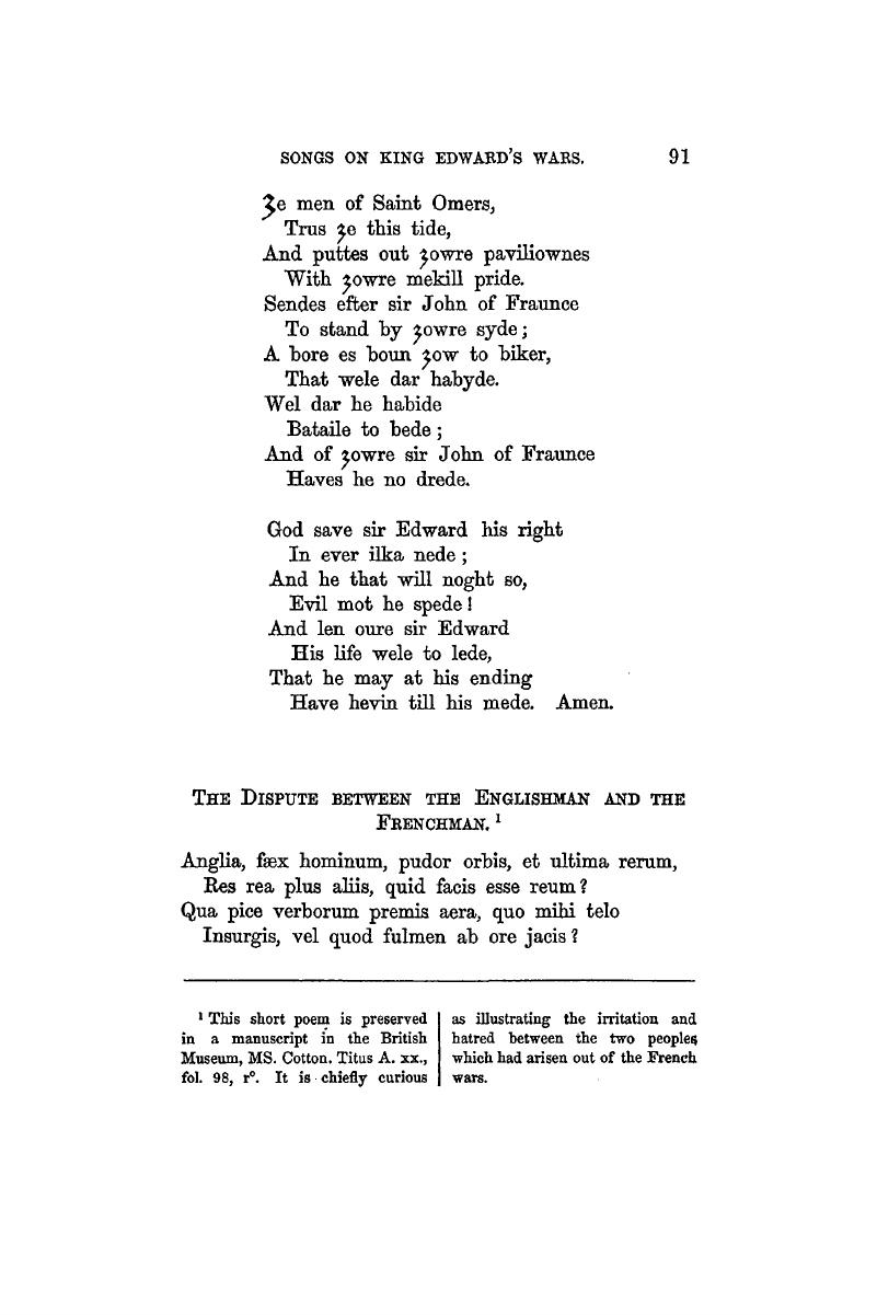 The Dispute Between The Englishman And The Frenchman Chapter 9 Political Poems And Songs Relating To English History Composed During The Period From The Accession Of Edward Iii To That Of