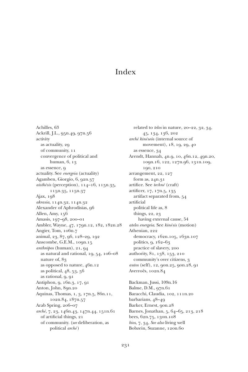 Index - Aristotle on the Nature of Community