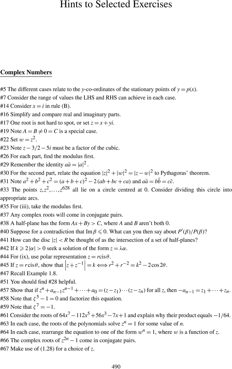 Hints To Selected Exercises Towards Higher Mathematics A Companion