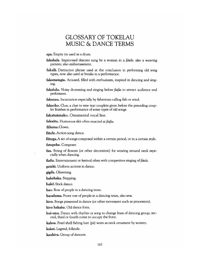 Glossary of Tokelau Music and Dance Terms - New Song and Dance