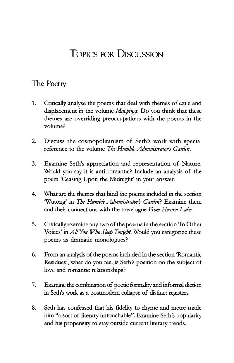 poems of vikram seth with summary