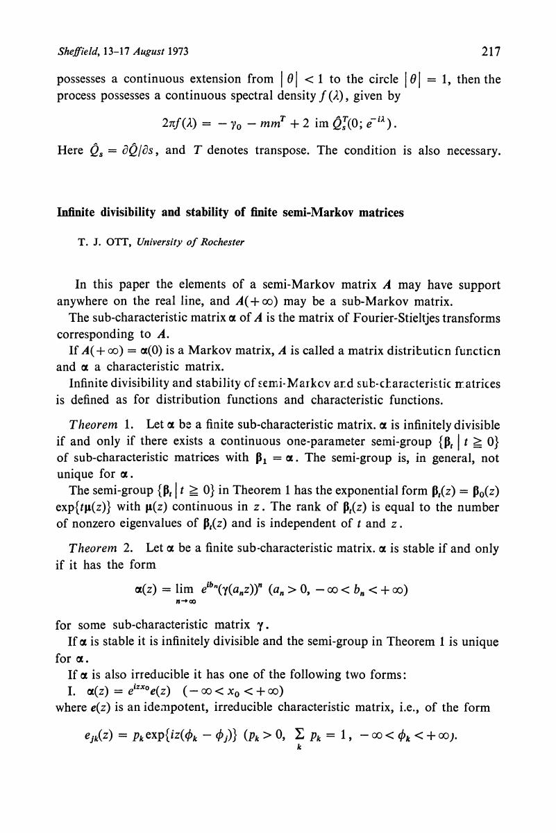 Infinite divisibility and stability of finite semi-Markov matrices ...