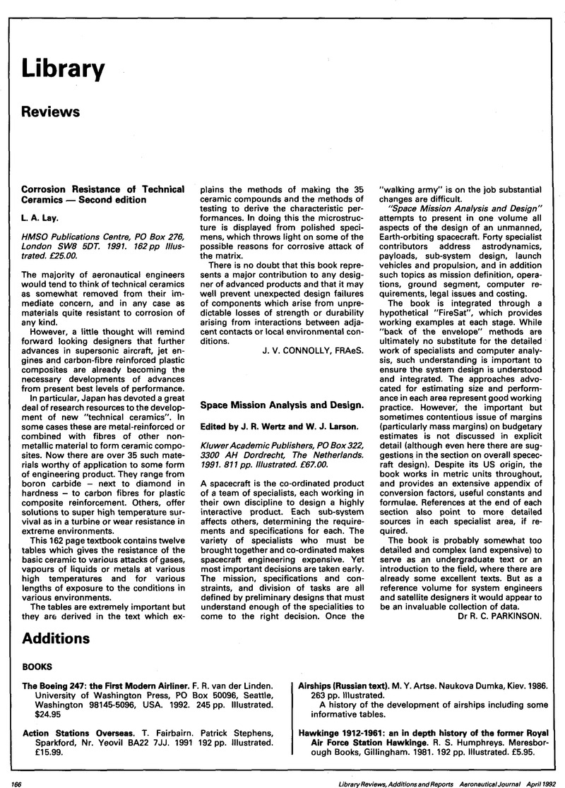 Space Mission Analysis and Design. Edited by J. R. Wertz and W. J.