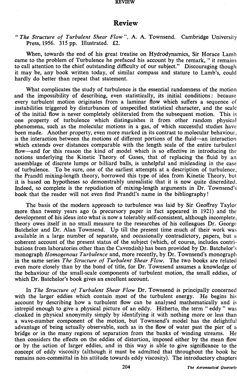 The Structure of Turbulent Shear Flow A. A. Townsend. Cambridge ...