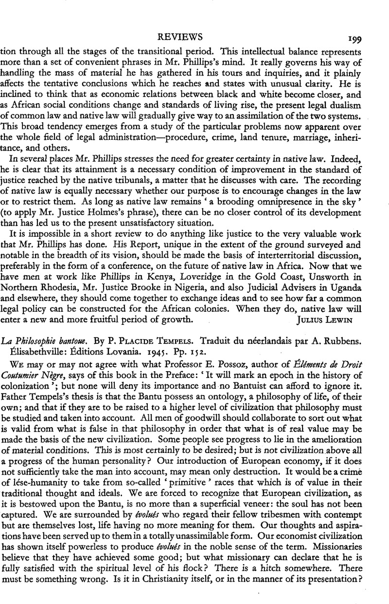 La Philosophie bantoue. By P. Placide Tempels. Traduit du néerlandais ...