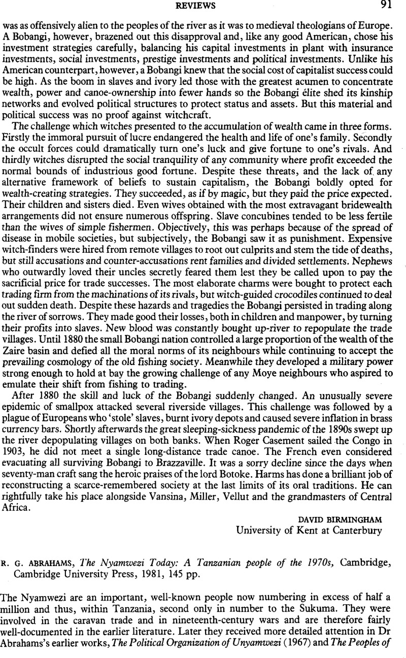 R. G. Abrahams, The Nyamwezi Today: A Tanzanian people of the 1970s ...