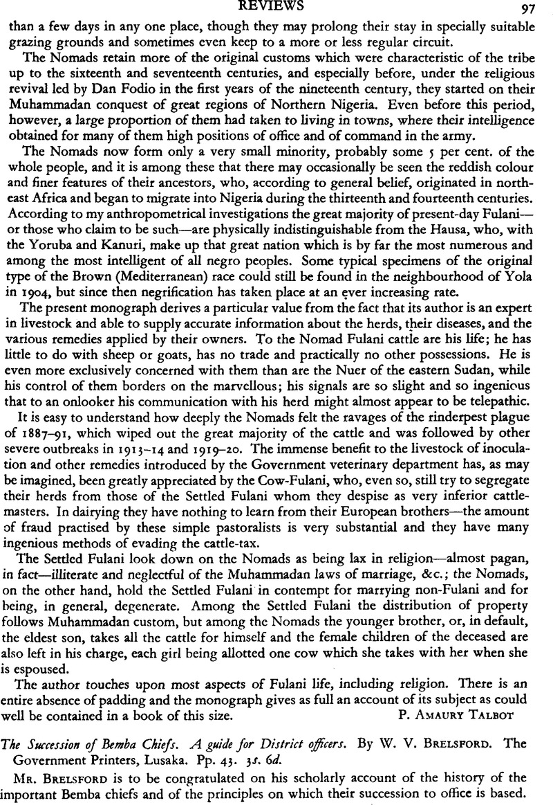 The Succession of Bemba Chiefs. A guide for District officers. By W. V ...