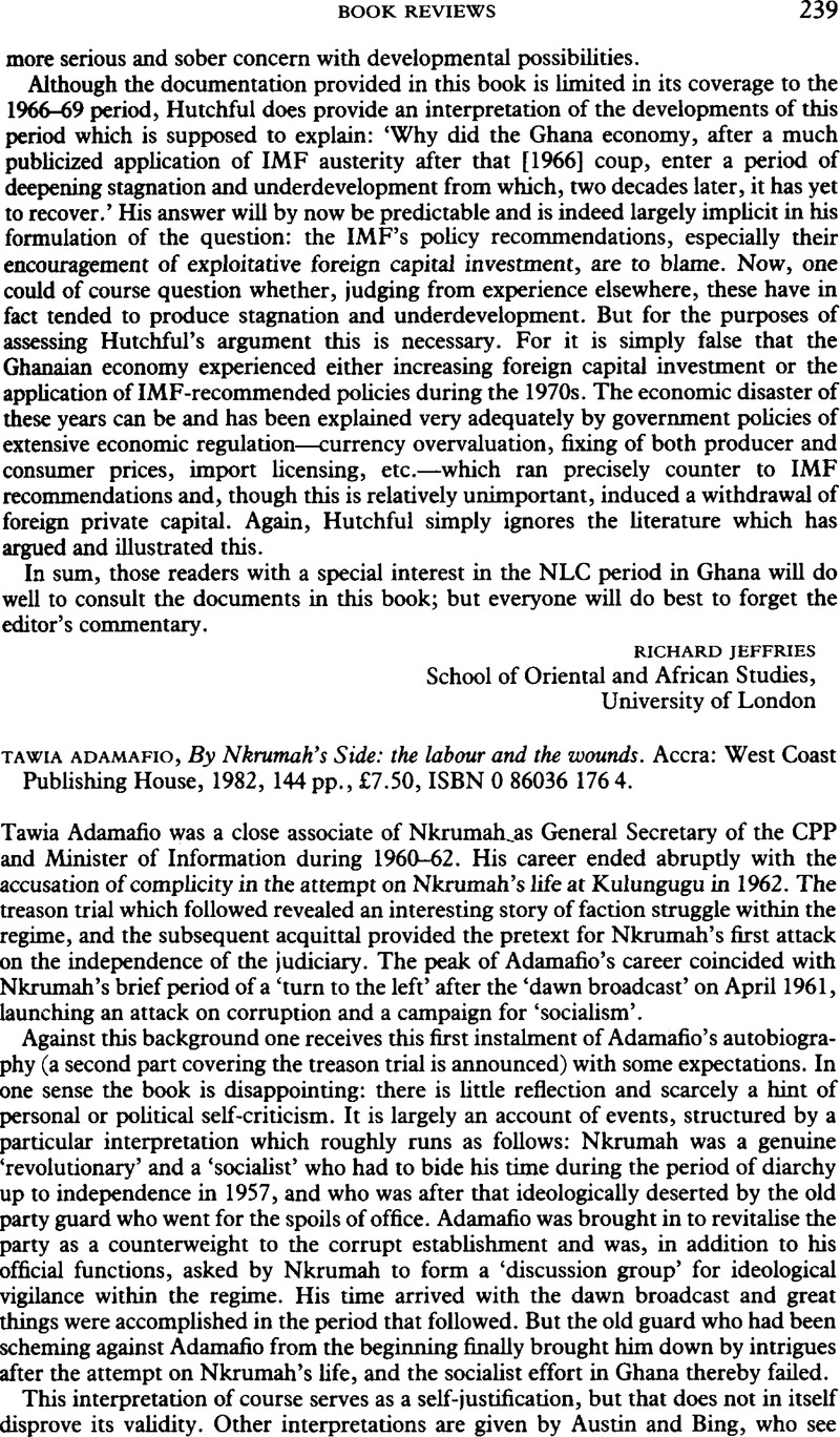 Tawia Adamafio, By Nkrumah's Side: the labour and the wounds. Accra ...