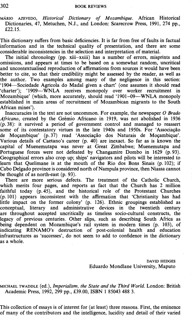 Màrio Azevedo, Historical Dictionary of Mozambique. African Historical ...