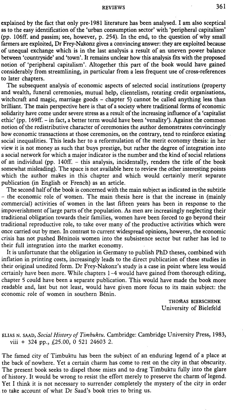 Elias N. Saad, Social History of Timbuktu. Cambridge: Cambridge ...