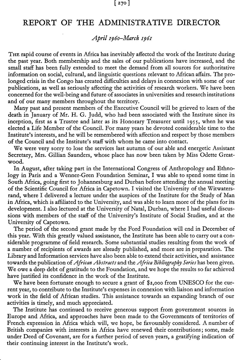 Report of the Administrative Director | Africa | Cambridge Core