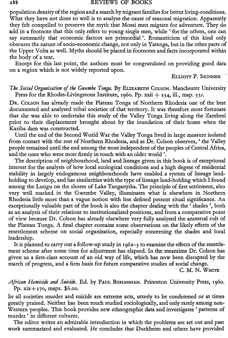The Social Organisation of the Gwembe Tonga. By Elizabeth Colson ...