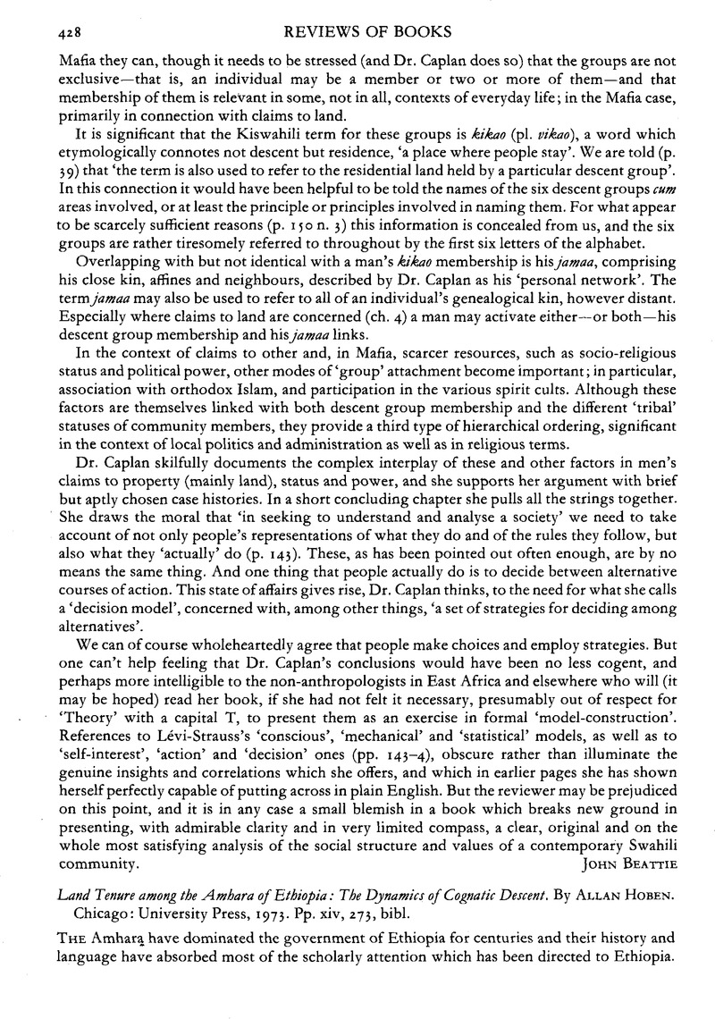 Land Tenure among the Amhara of Ethiopia: The Dynamics of Cognatic ...