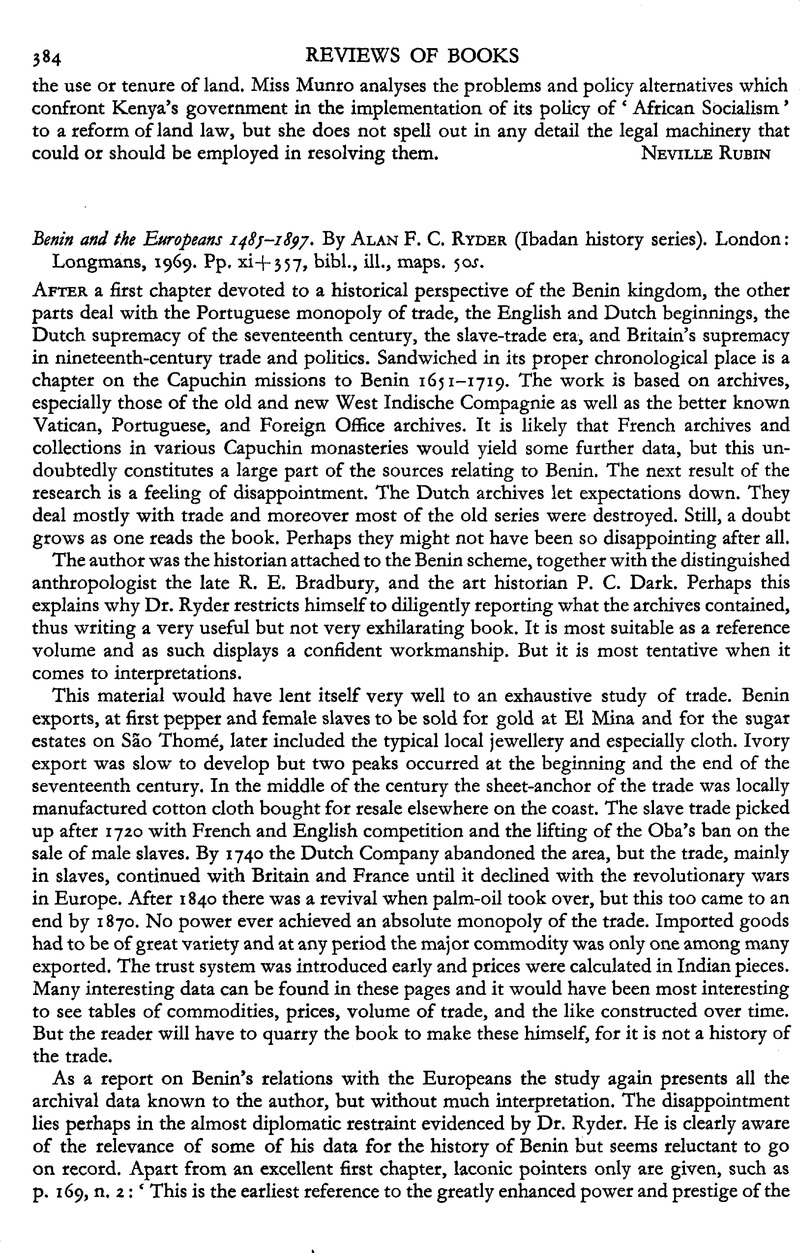 Benin and the Europeans 1485–1897. By Alan F. C. Ryder (Ibadan history ...