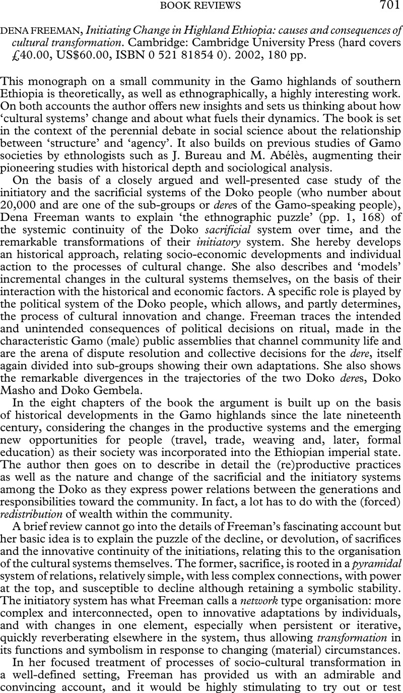 Initiating Change in Highland Ethiopia: Causes and Consequences of Cultural Transformation