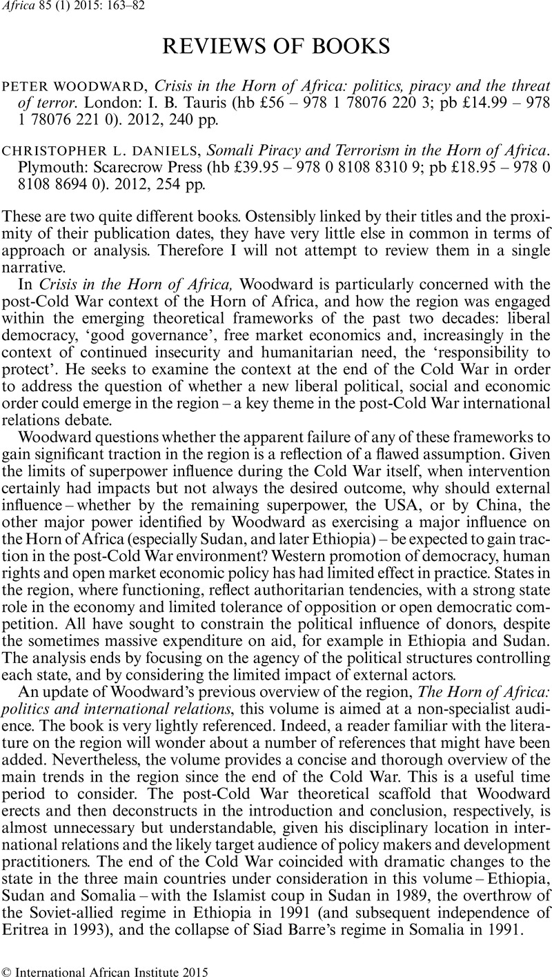 PETER WOODWARD, Crisis in the Horn of Africa: politics, piracy and the ...