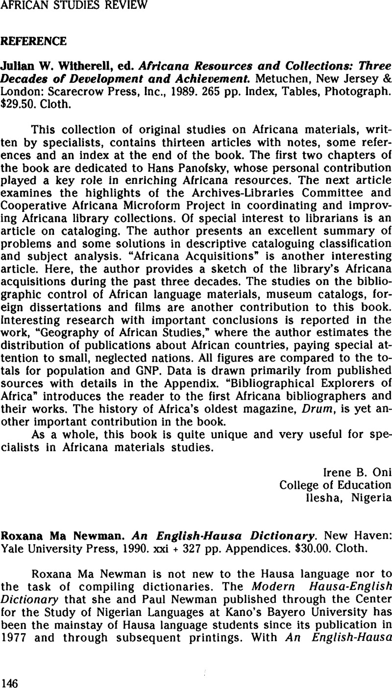 Roxana Ma Newman. An EnglishHausa Dictionary. New Haven Yale