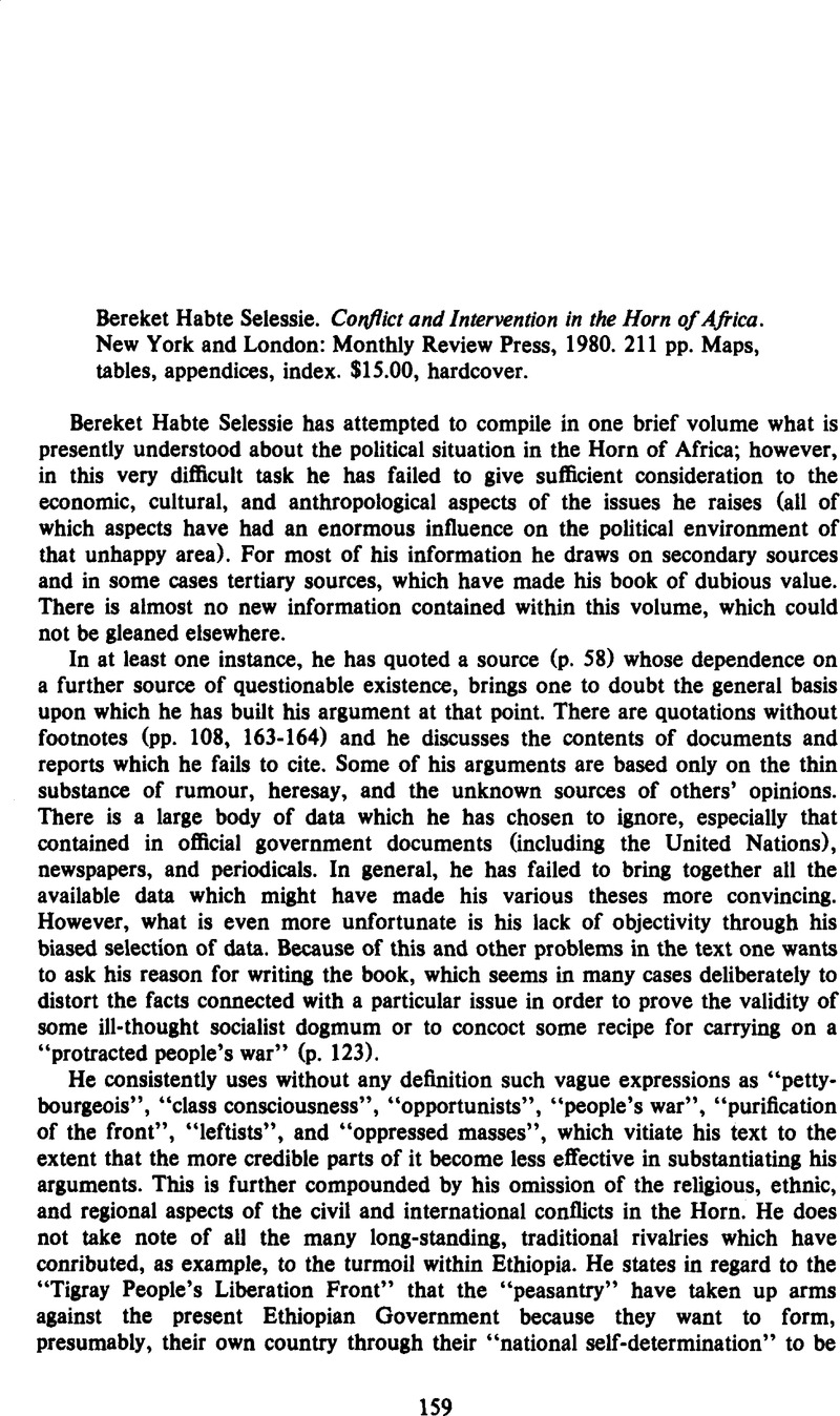 Bereket Habte Selessie. Conflict and Intervention in the Horn of Africa ...
