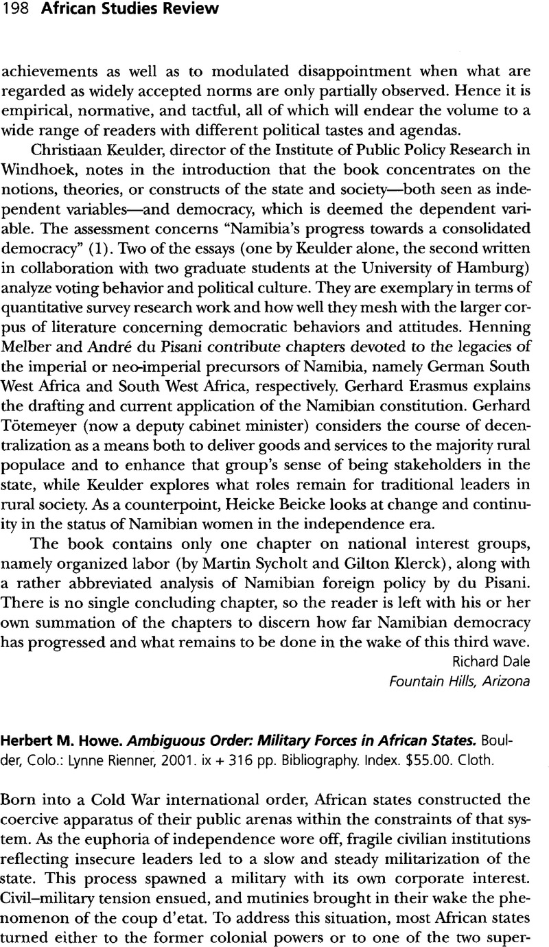 Herbert M. Howe. Ambiguous Order: Military Forces in African States ...