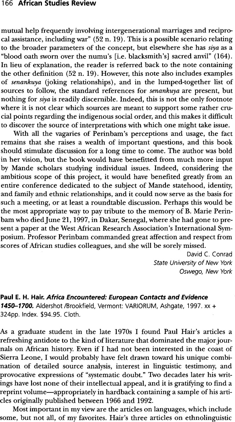 Paul E. H. Hair. Africa Encountered: European Contacts and Evidence ...