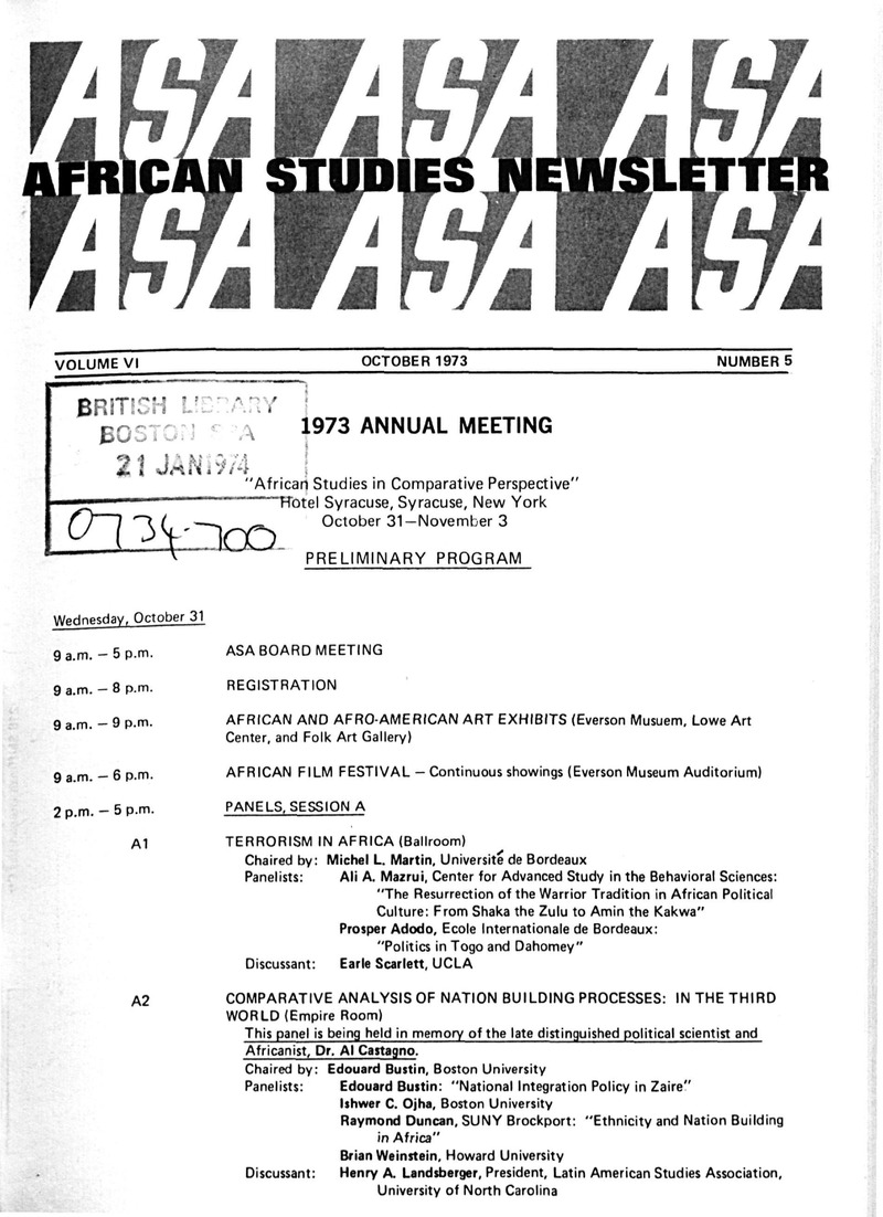 Preliminary Program for ASA Annual Meeting ASA News Cambridge Core