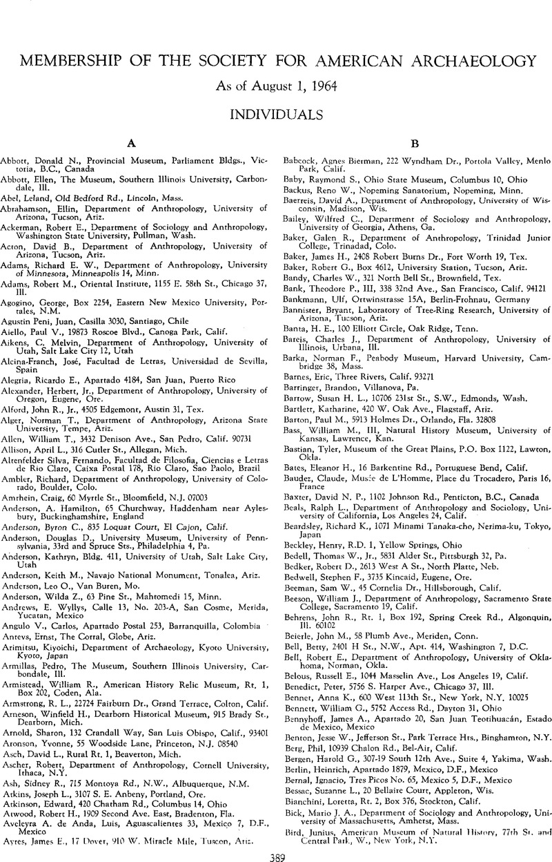 Membership of the Society for American Archaeology American Antiquity