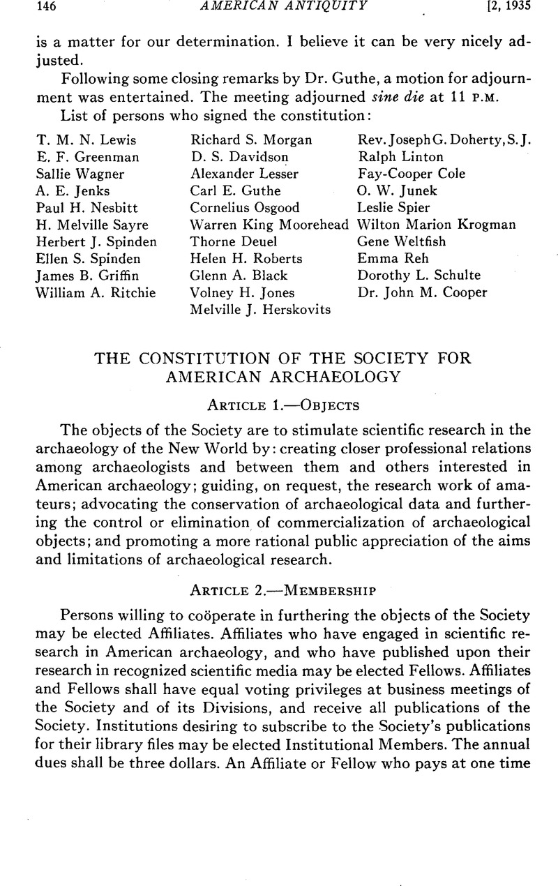 The Constitution of the Society for American Archaeology American