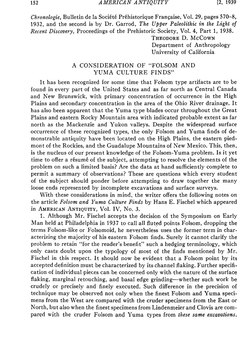 A Consideration Of “Folsom And Yuma Culture Finds” | American Antiquity ...